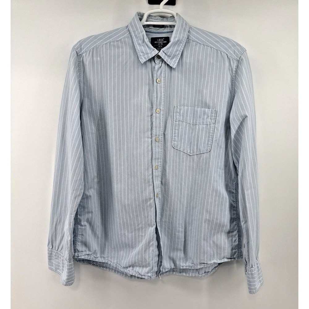 Mens H&M LOGG Striped Long Sleeve Button Front Blue Cotton Shirt Size XL Casual - Picture 2 of 16